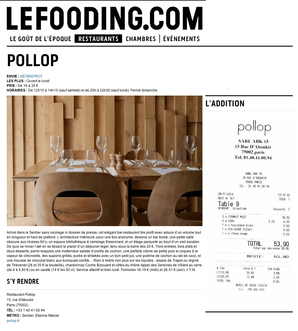 POLLOP, à la Une du Fooding